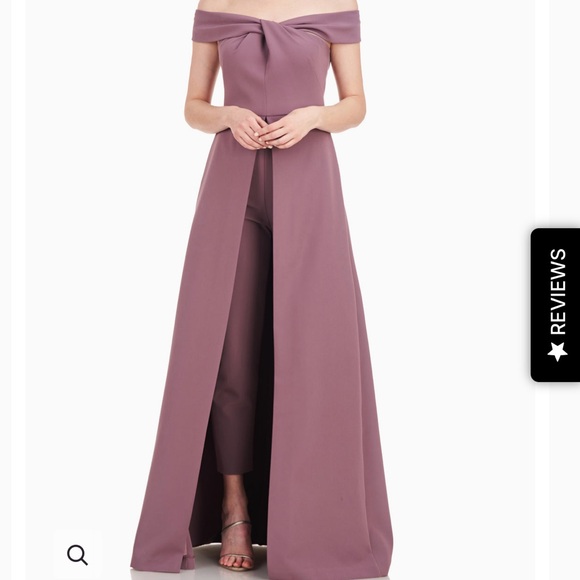 Kay Unger Kiana Crepe Walk-Thru Jumpsuit Maxi Dress Off Shoulder Mauve Sz 4 NWT - Picture 17 of 17